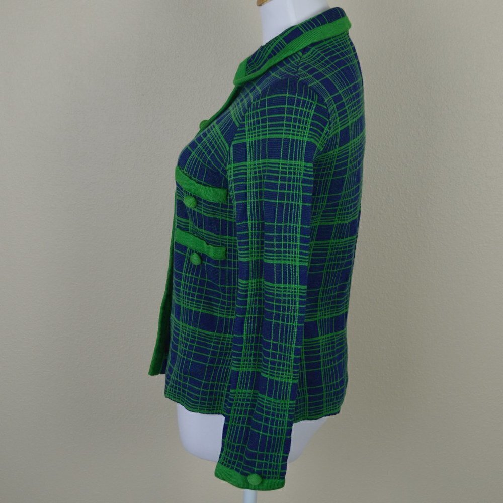 Vintage 60s 70s Knit Plaid Blazer Jacket - Picture 6 of 8